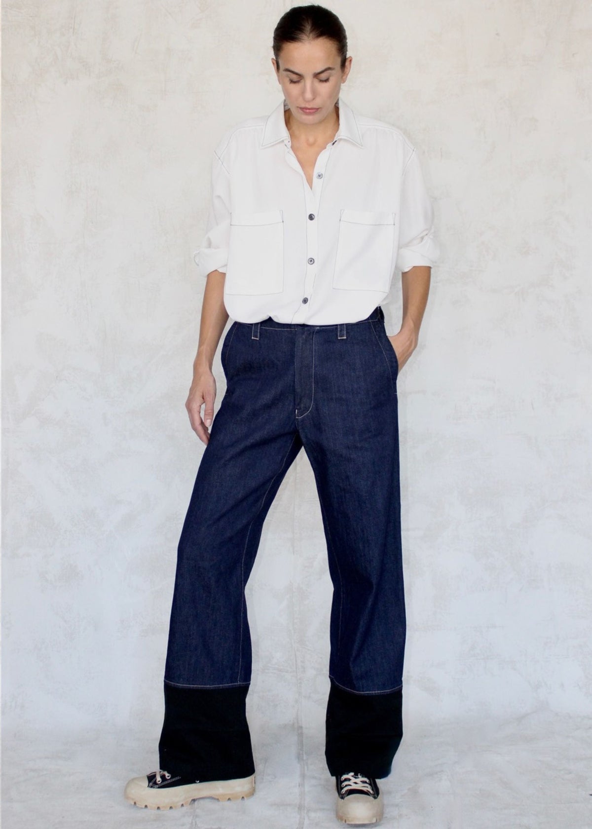 Denim Block Work Pant front black cuff