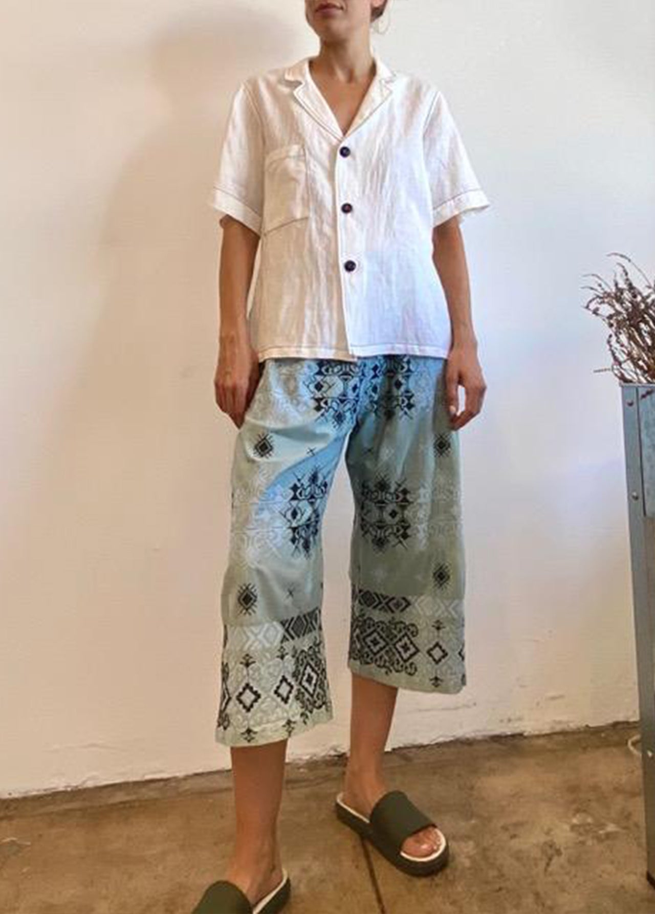Over Dyed Embroidered Cotton Poplin Picker's Pants
