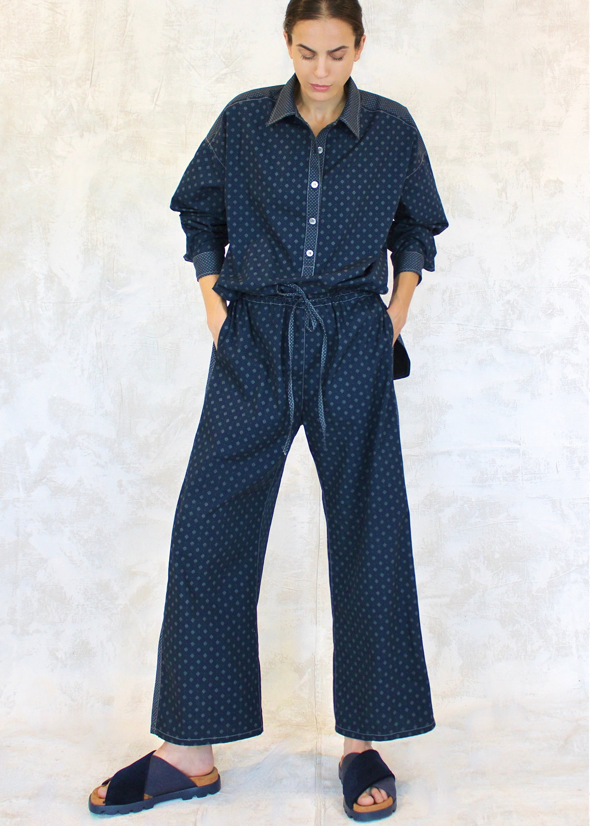 navy poplin printed set