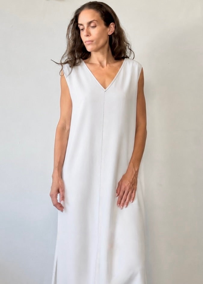 White Tencel Sheath Slip Dress