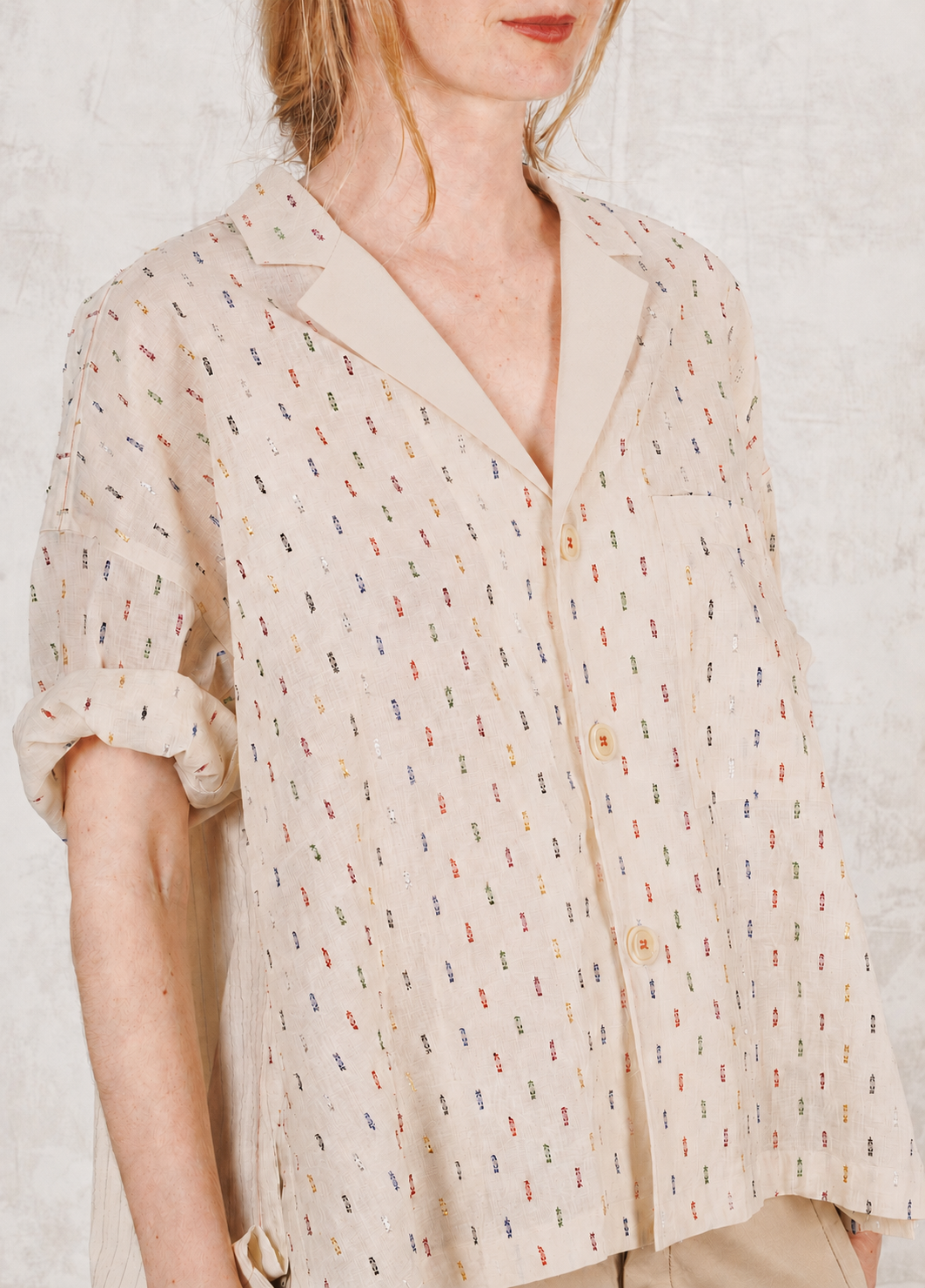 Short Sleeve Artist Shirt - Cotton Voile and Lurex Dots