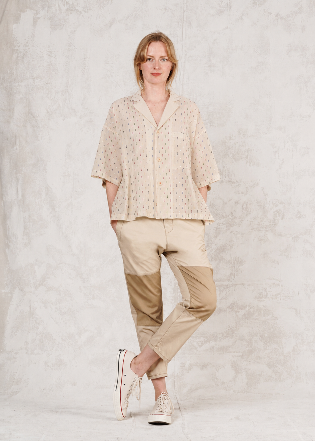Short Sleeve Artist Shirt - Cotton Voile and Lurex Dots
