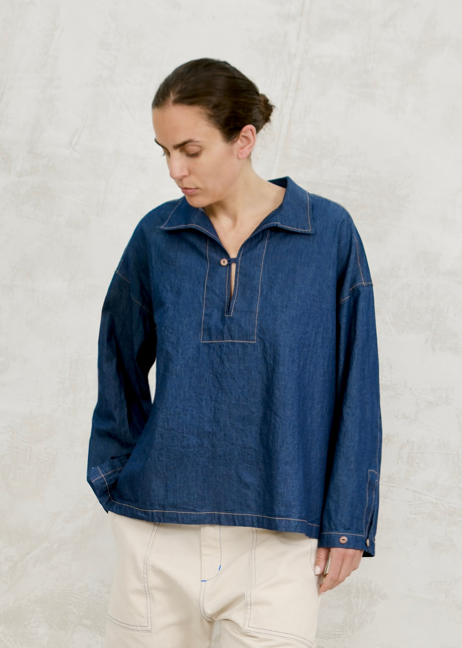 denim popover top front