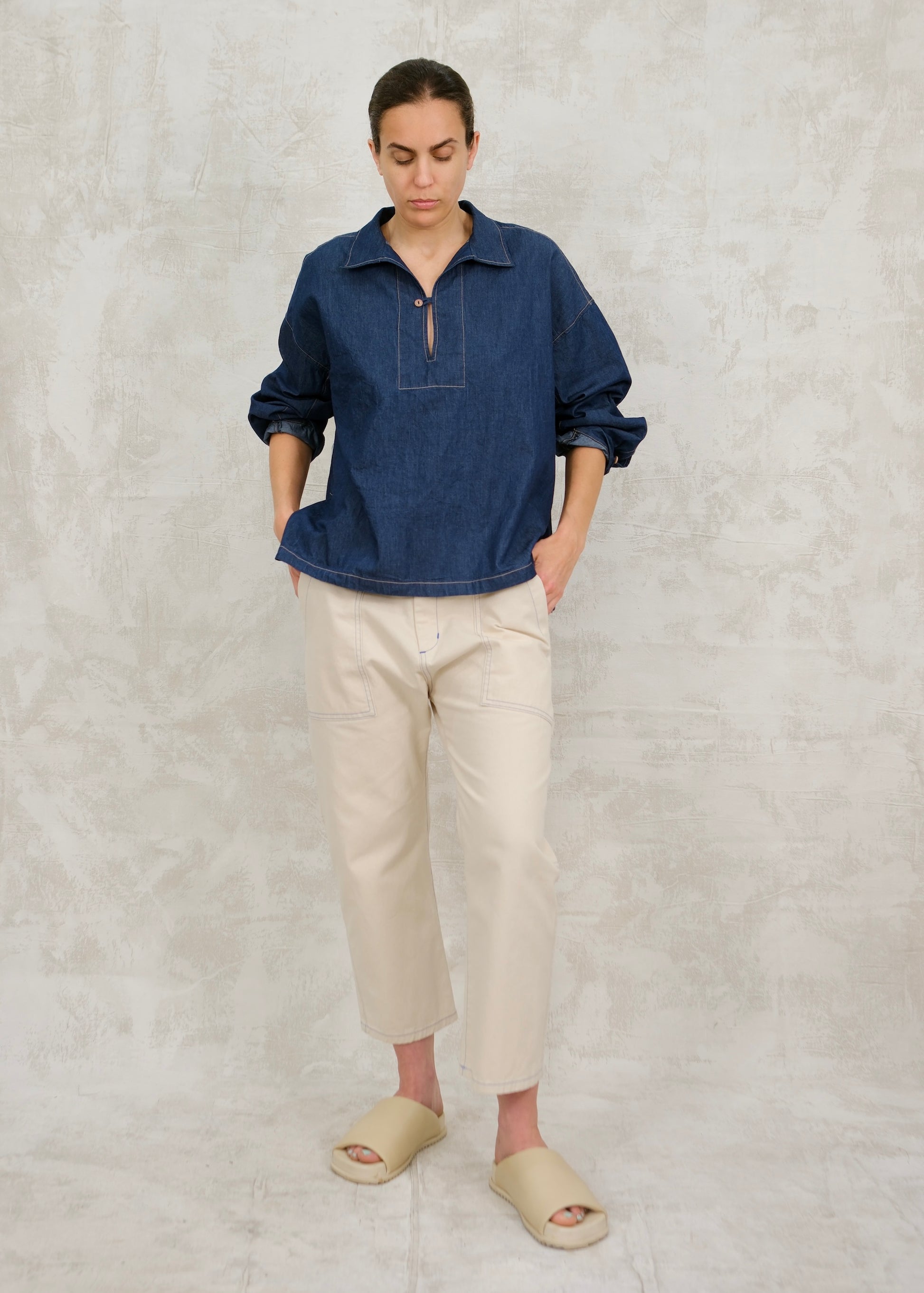 denim popover top front