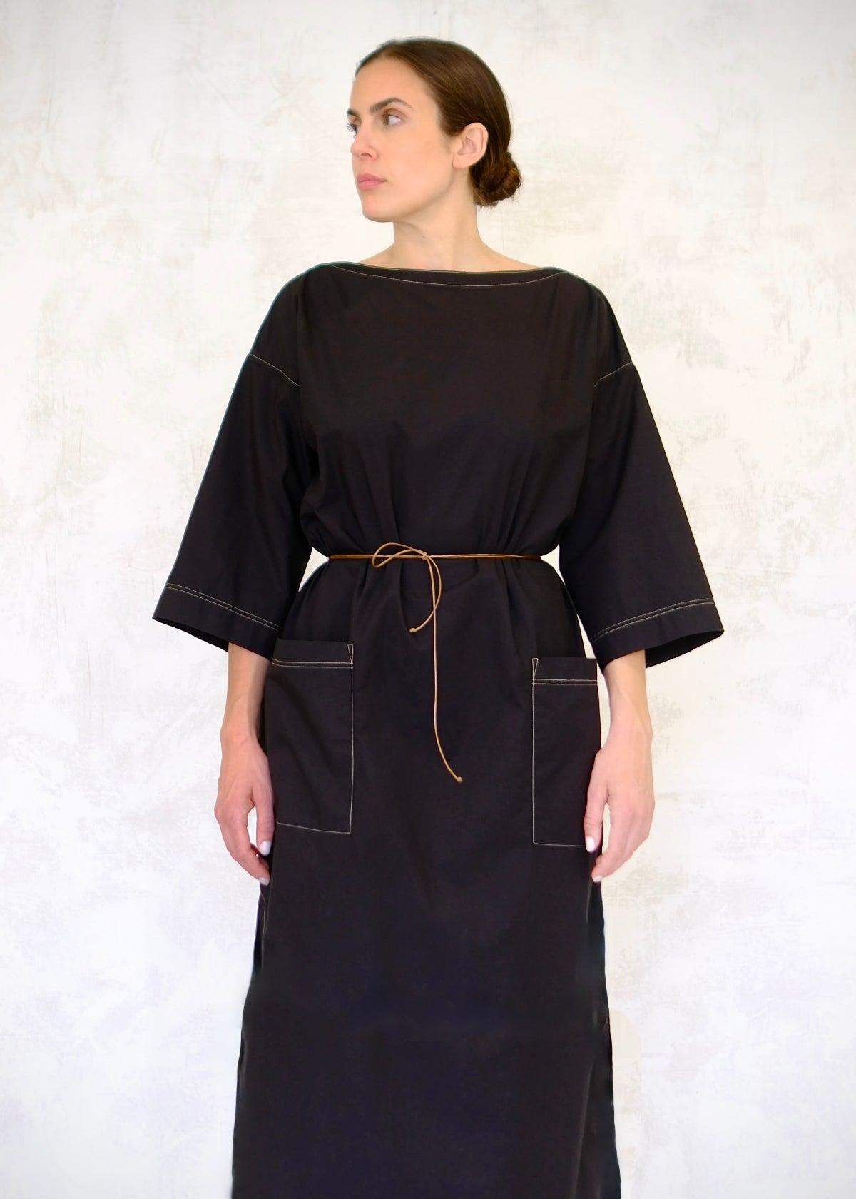 Black Dress belted with tied cord front