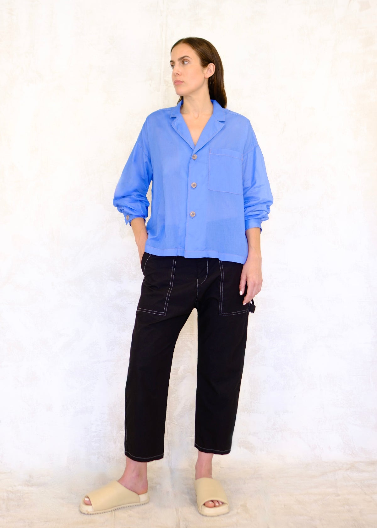 robbins egg blue pushed sleeves front view
