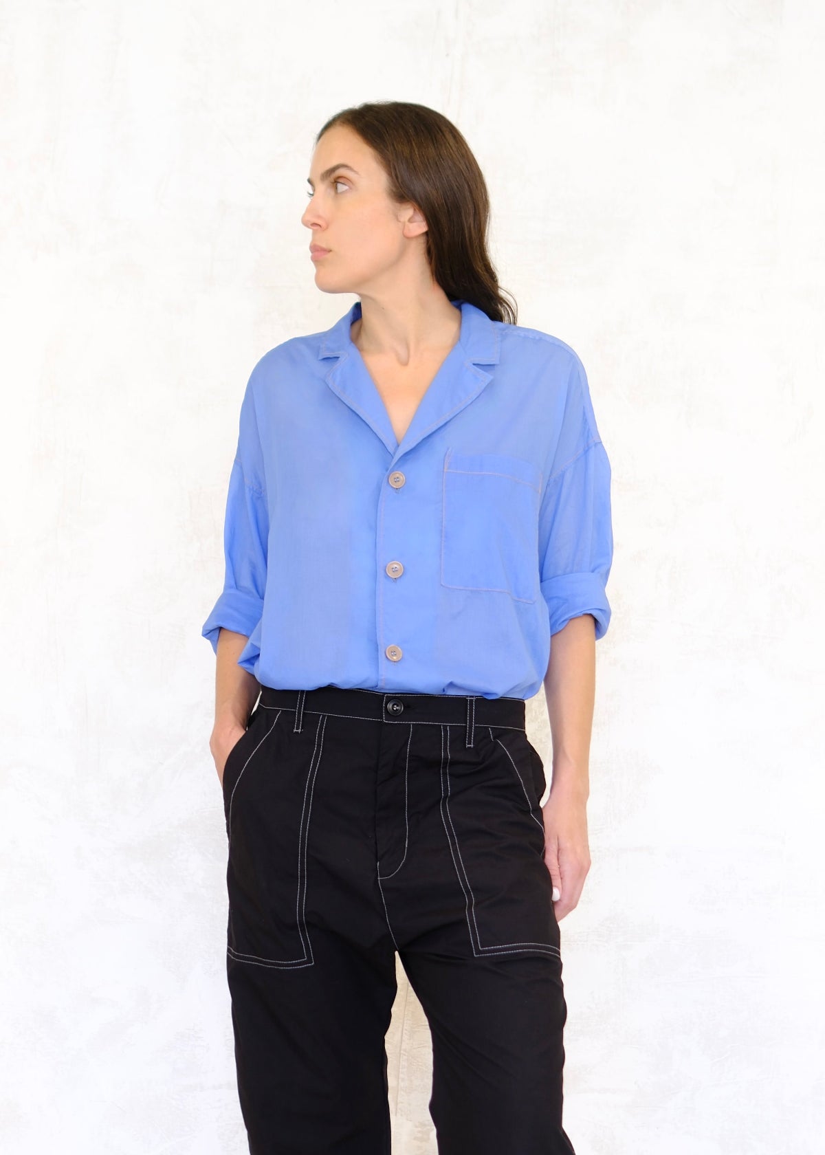 robbins egg blue rolled up sleeves front view