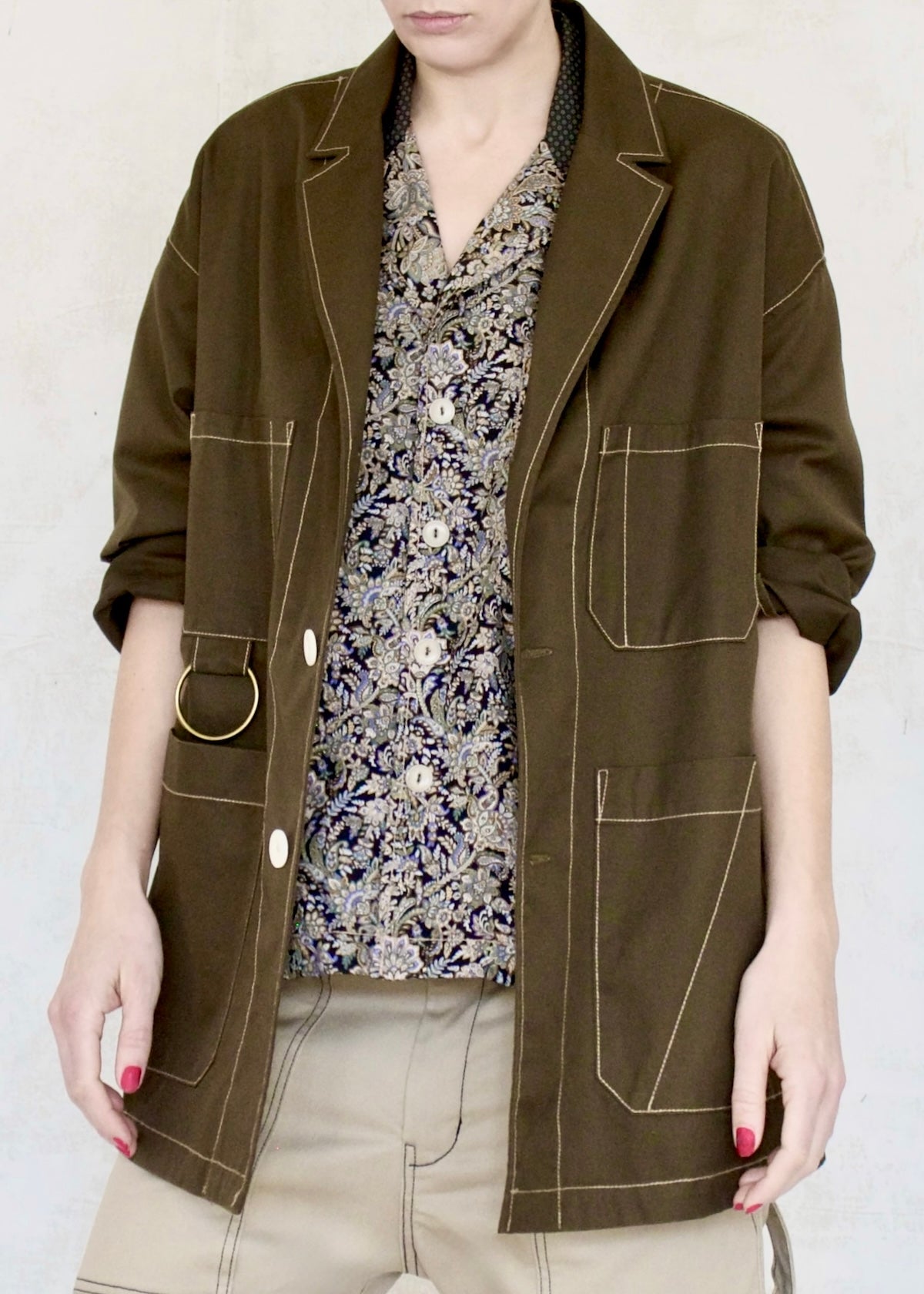 green utility jacket 4 pockets, tool ring