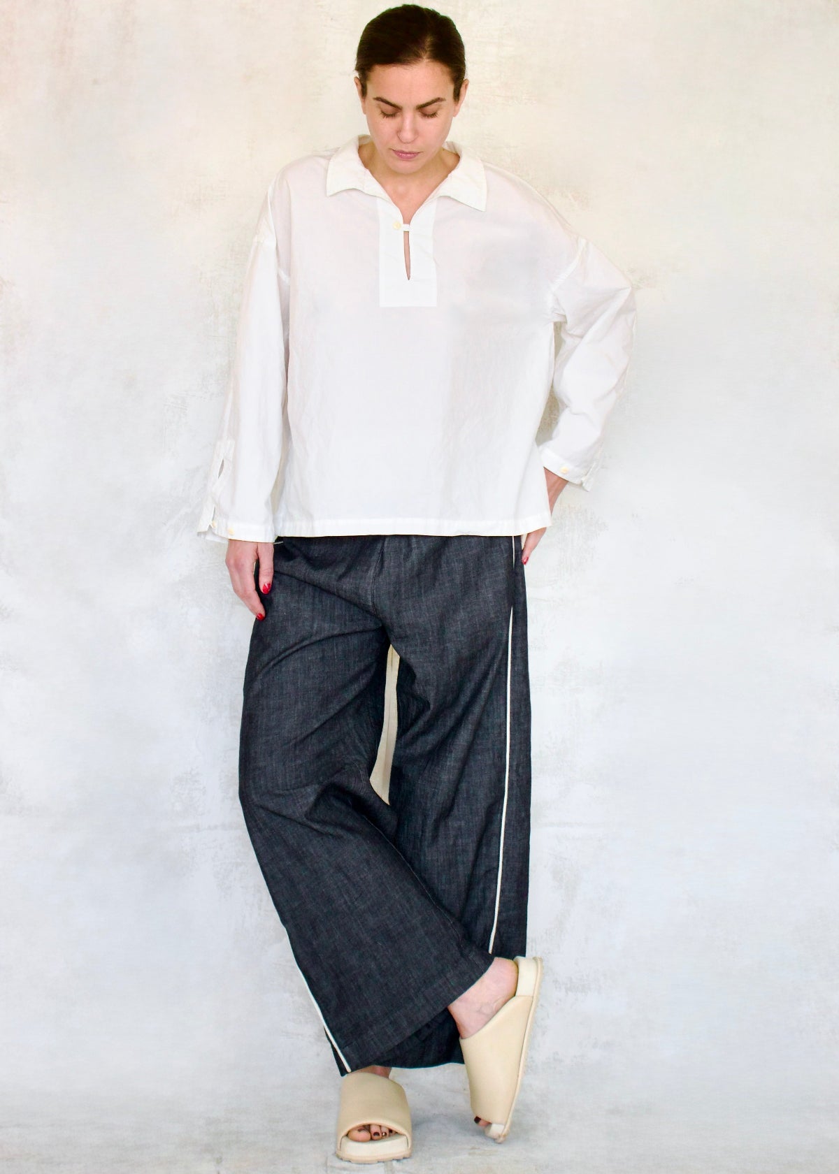 cotton Denim PJ Gardener's drawstring Pant front