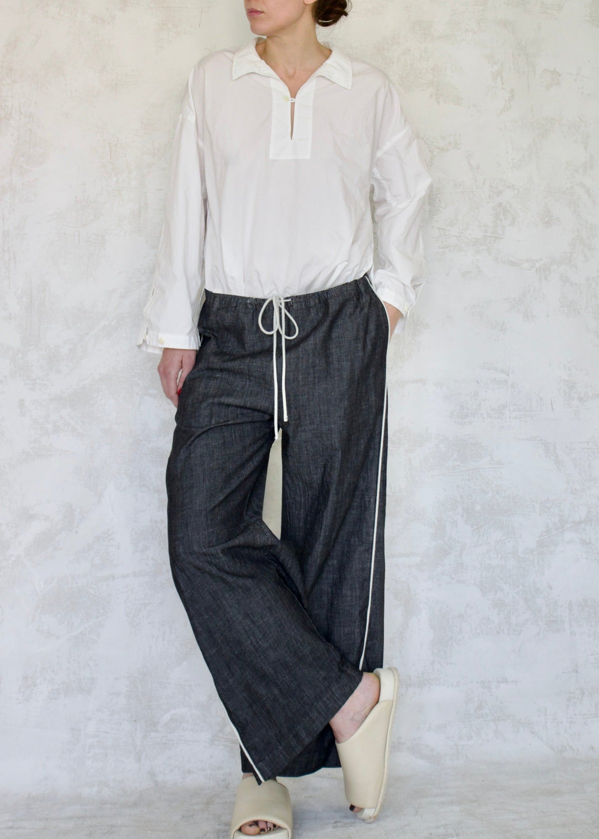 cotton Denim PJ Gardener's drawstring Pant front