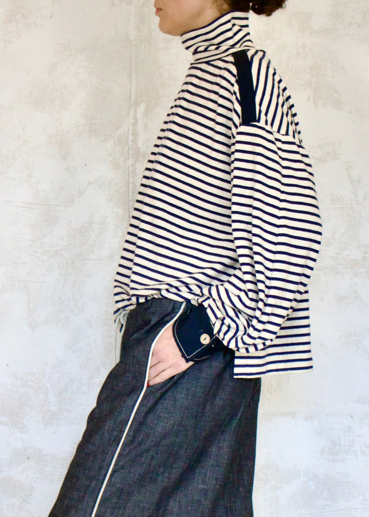 striped turtleneck side view