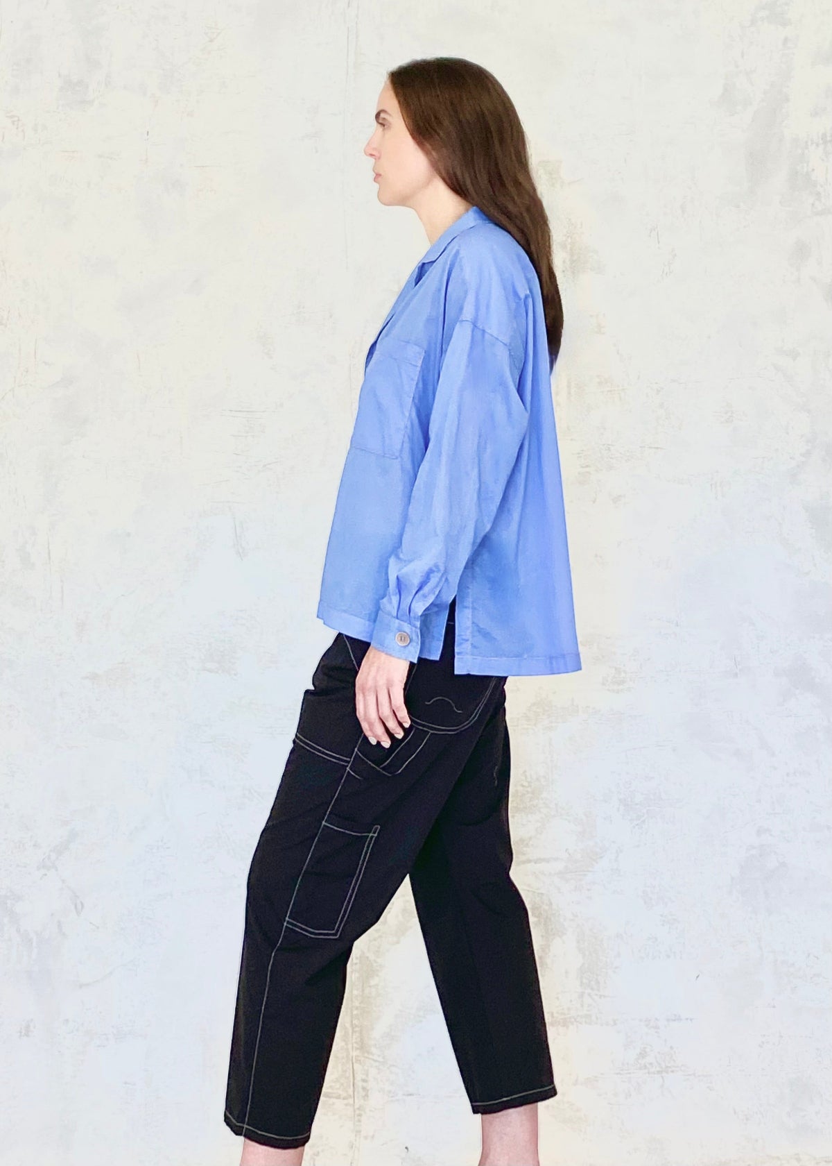 robbins egg blue buttoned long sleeve side view