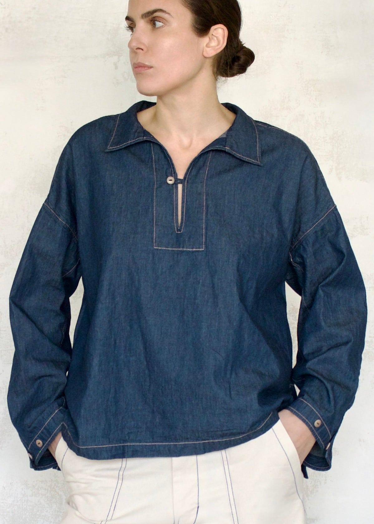 denim popover top front