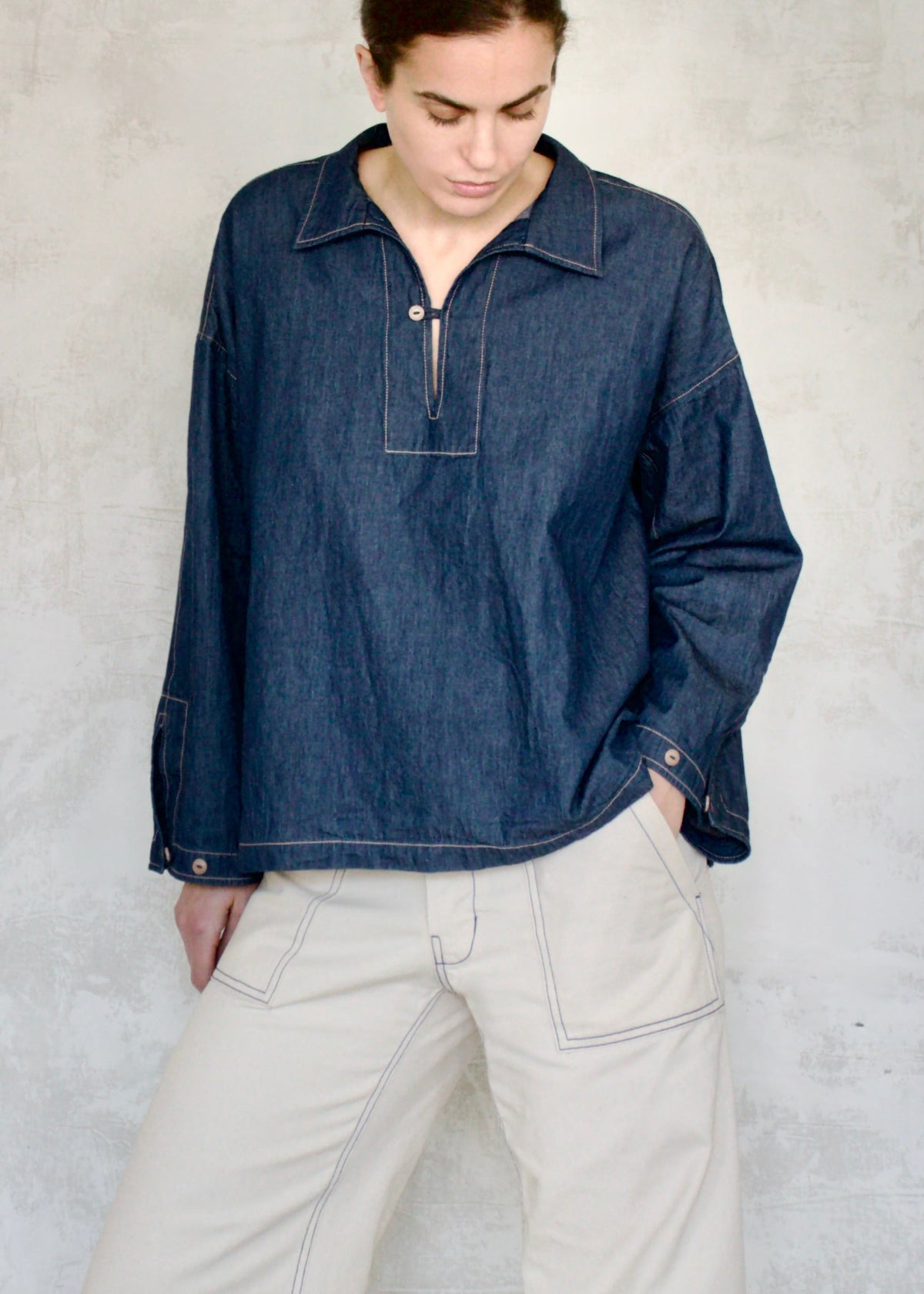 denim popover top front