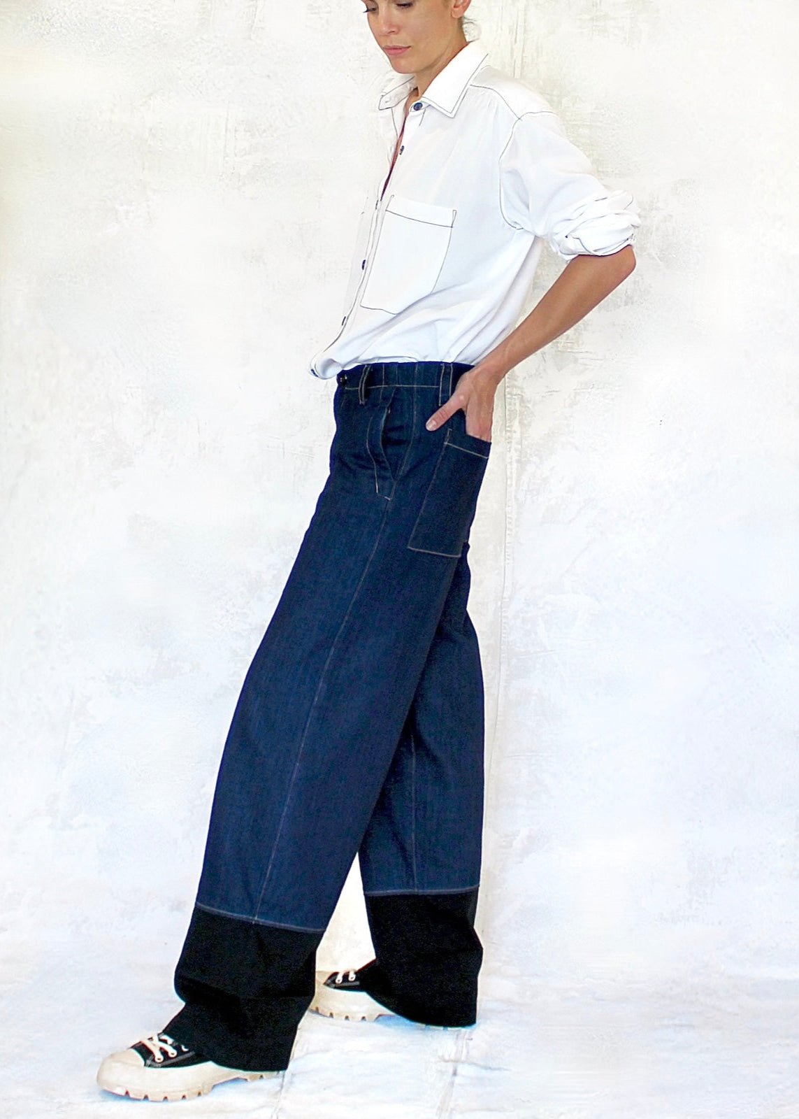 Denim Block Work Pant front black cuff