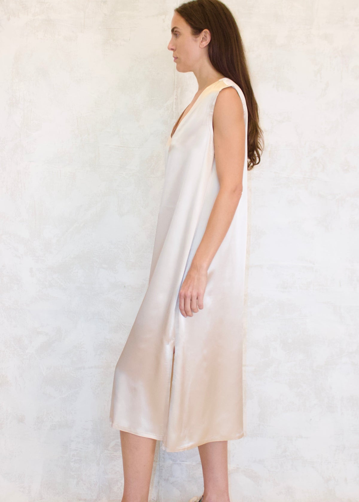 Sheath Slip Dress Bio Silk in Wheat Front