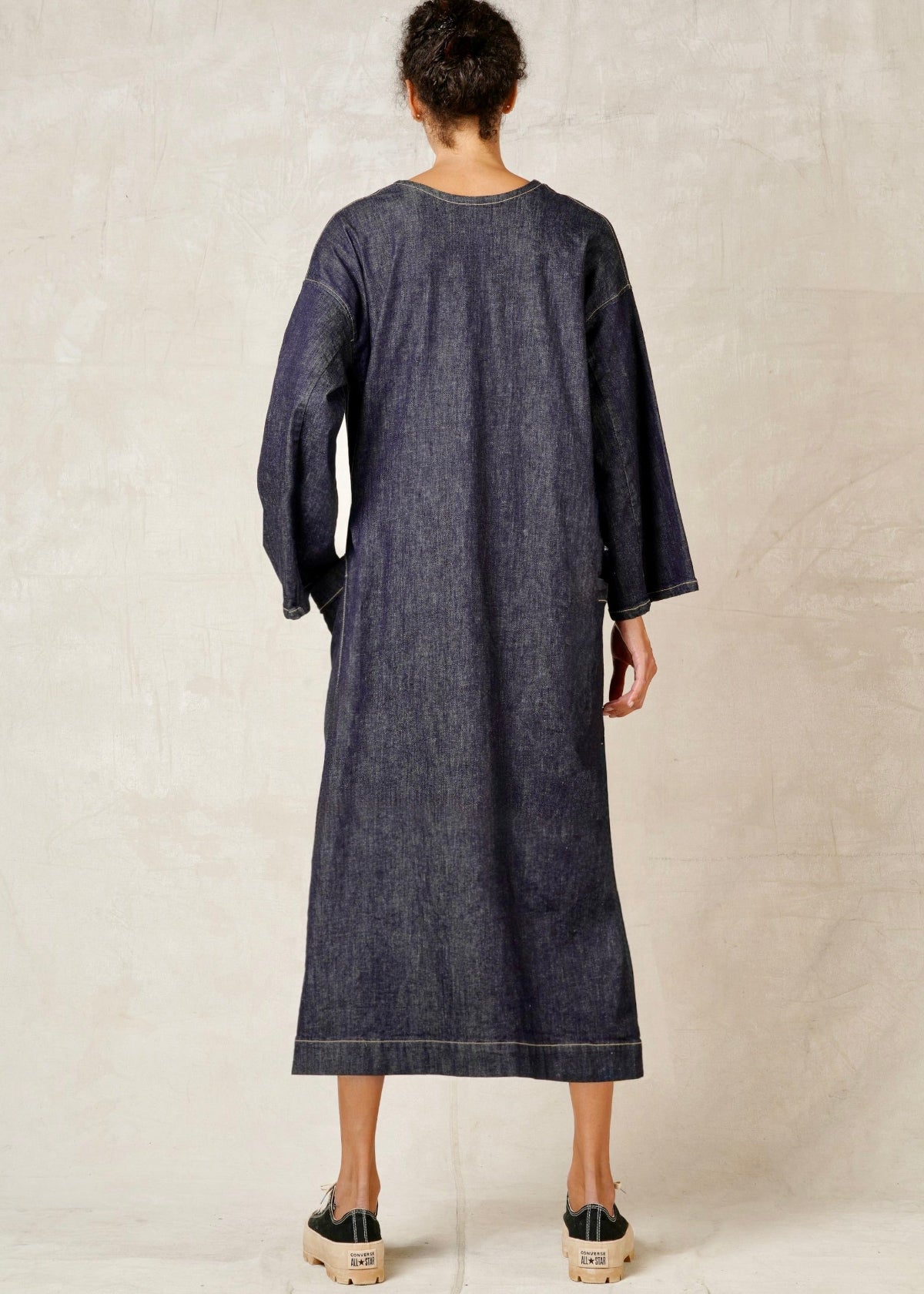 navy Denim Lanatus Dress on woman rear view