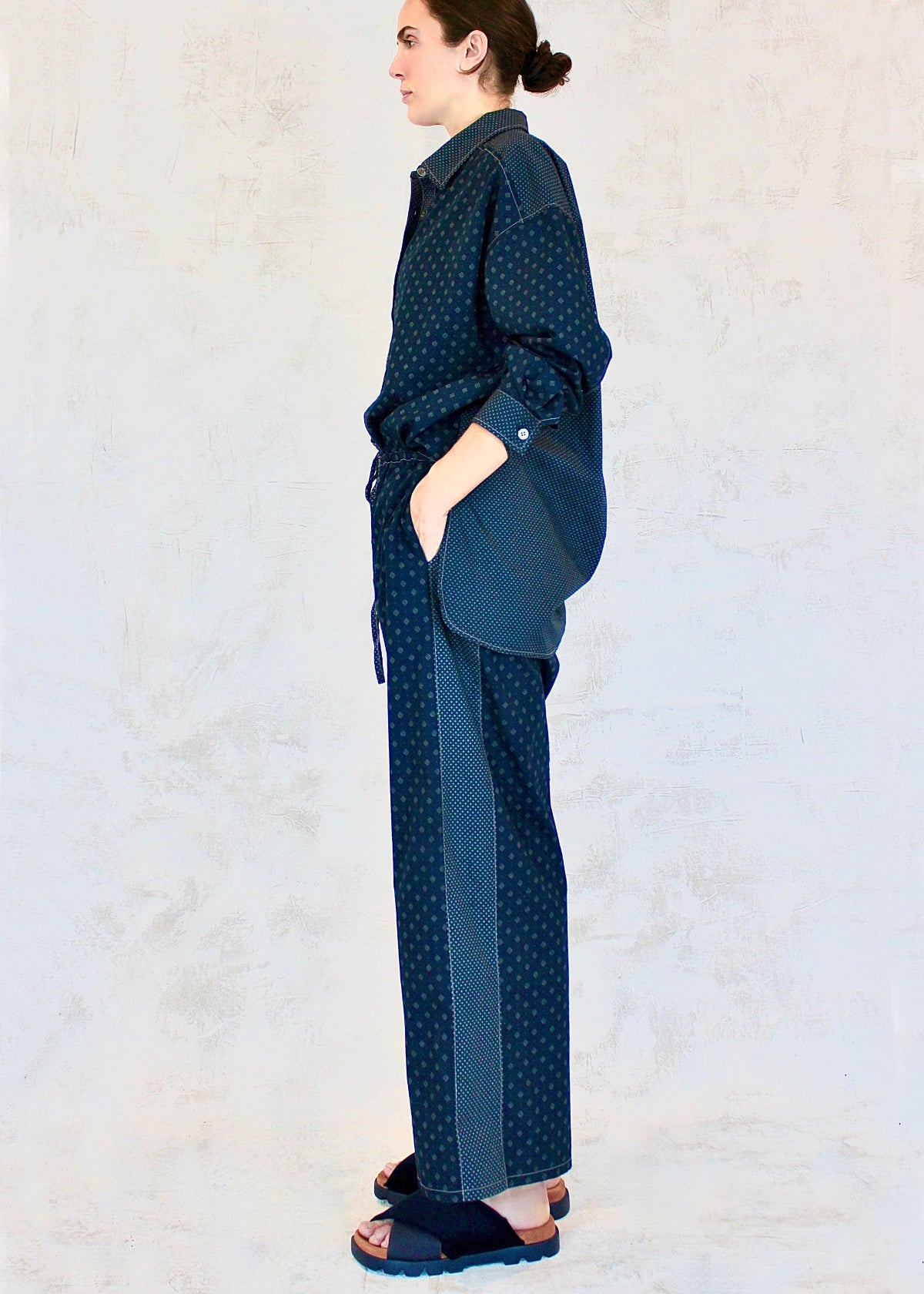 cotton printed pants and top set blue