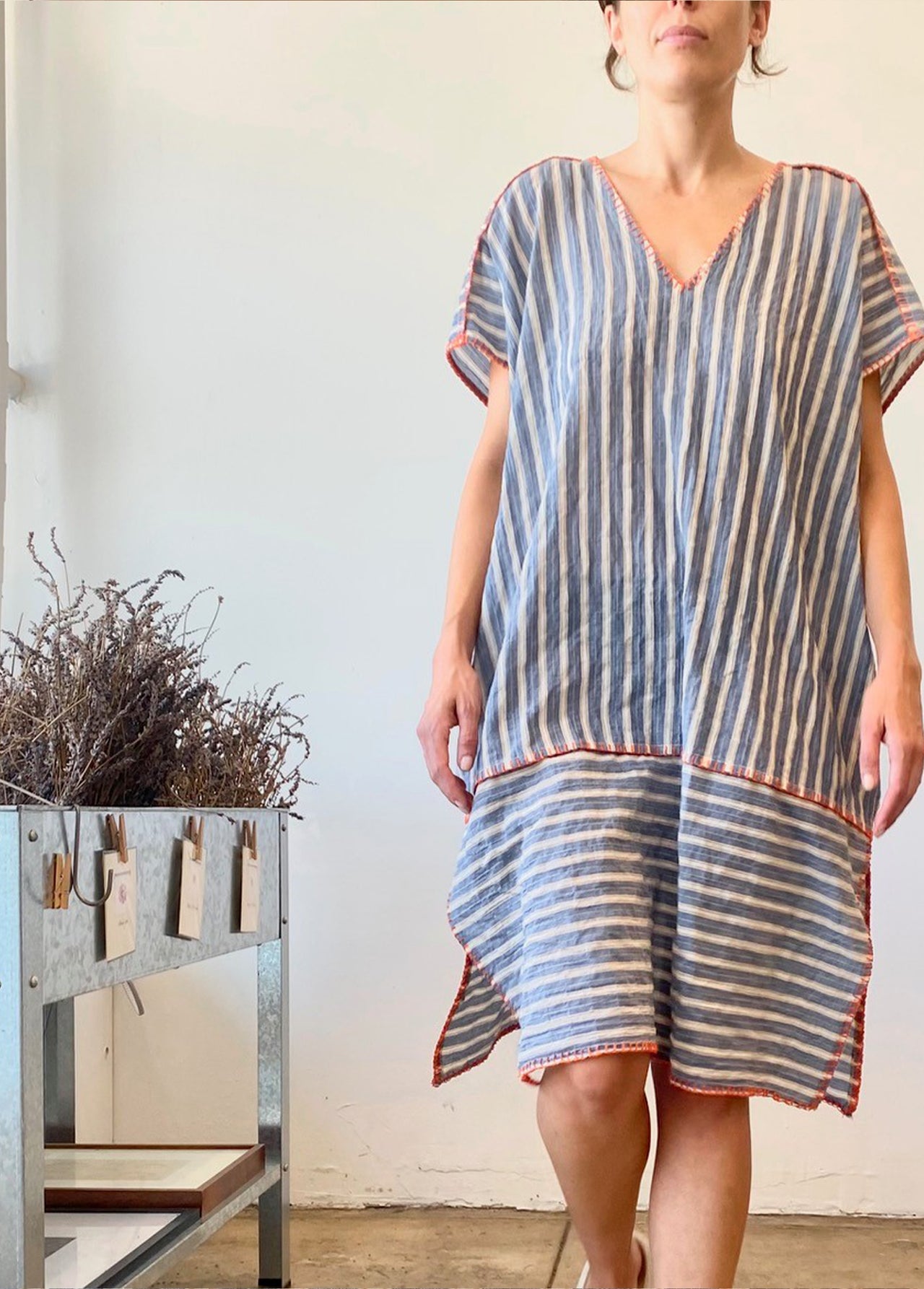 Praia Blue Stripe Cotton Caftan