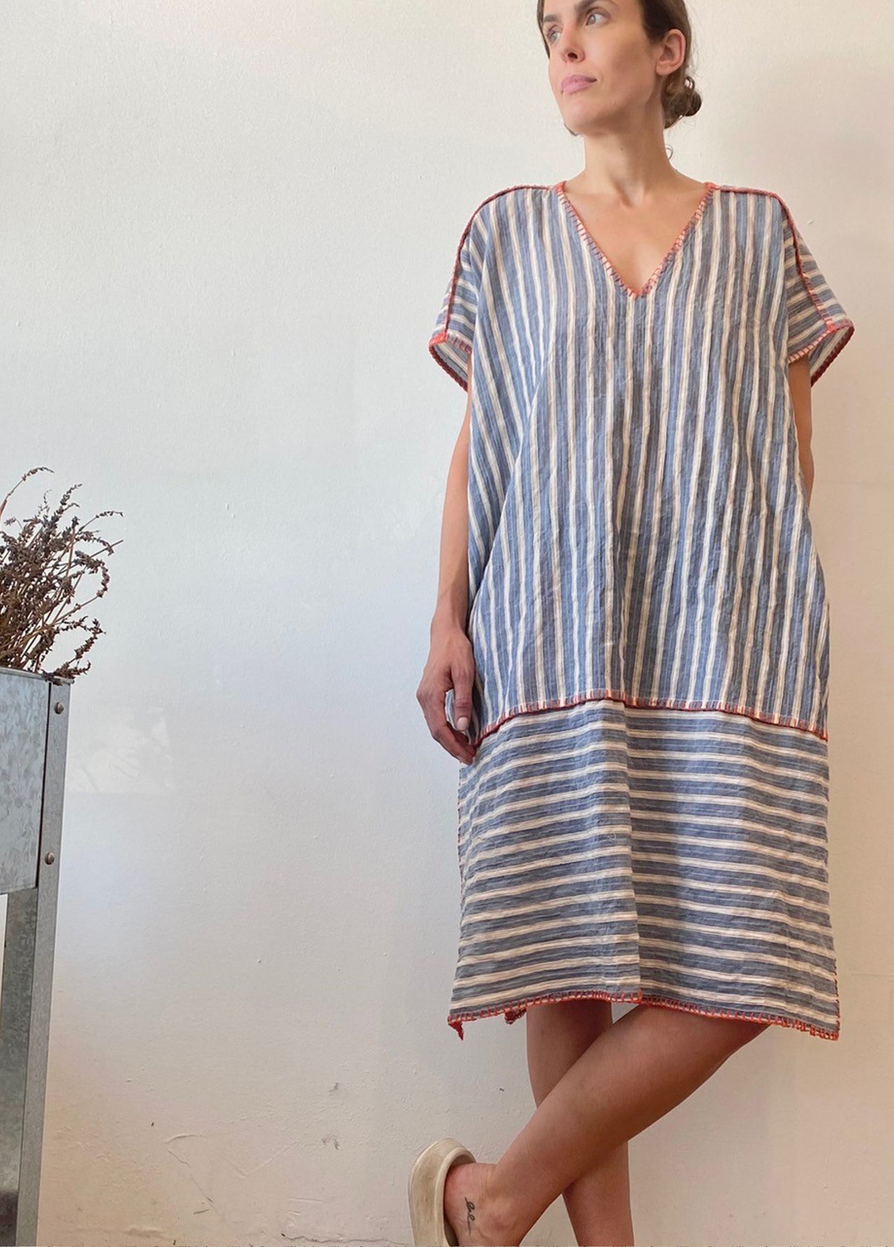 Praia Blue Stripe Cotton Caftan