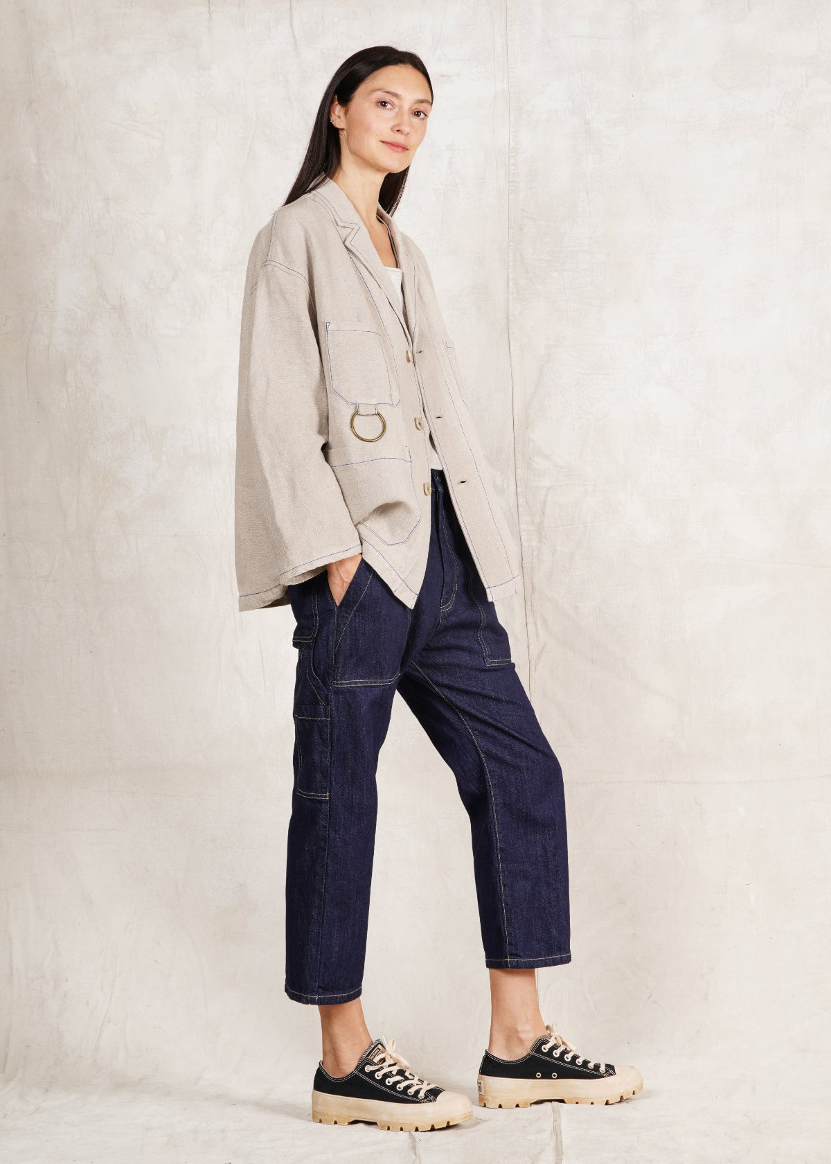 natural color linen utility jacket tool pockets