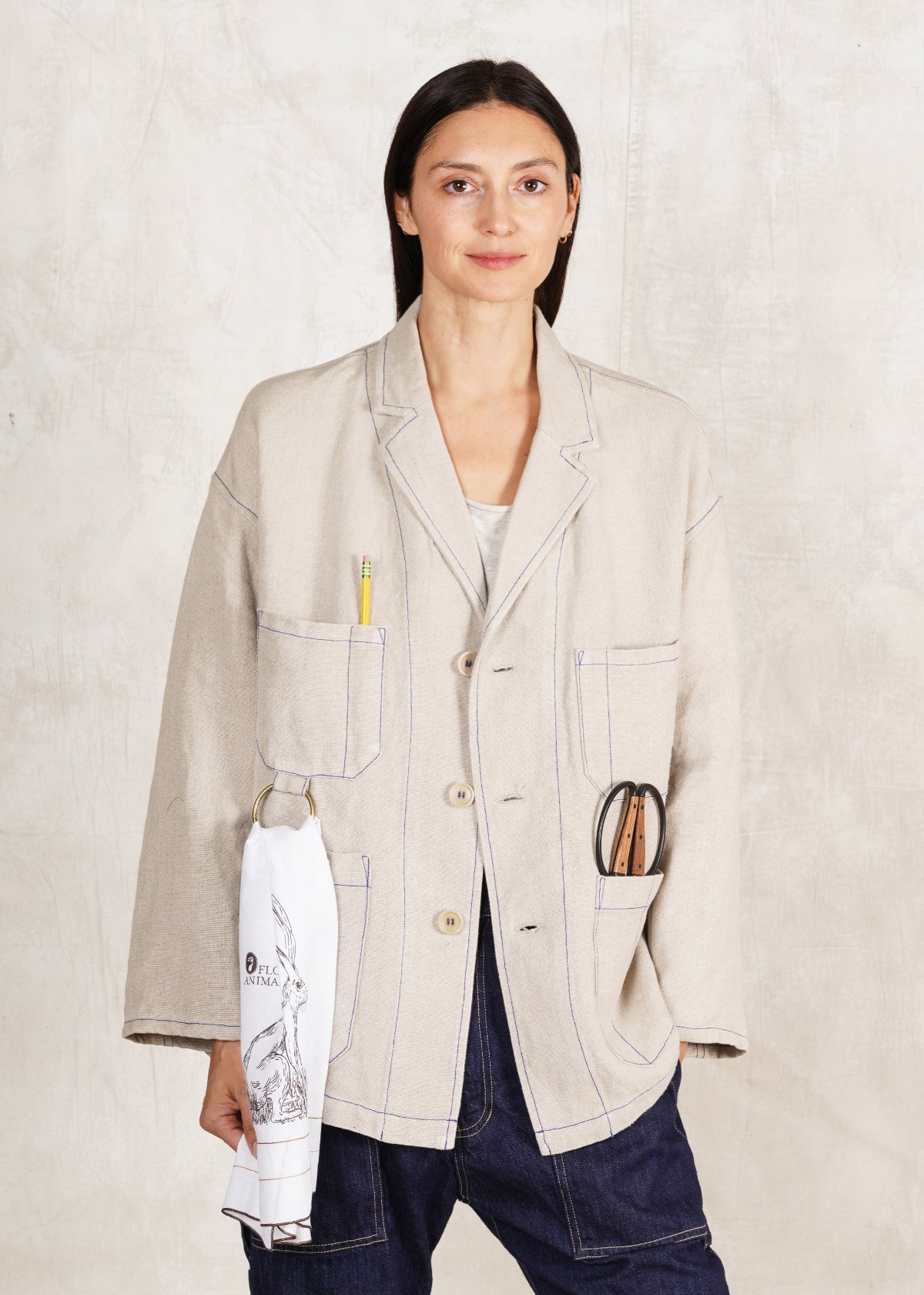 natural color linen utility jacket tool pockets