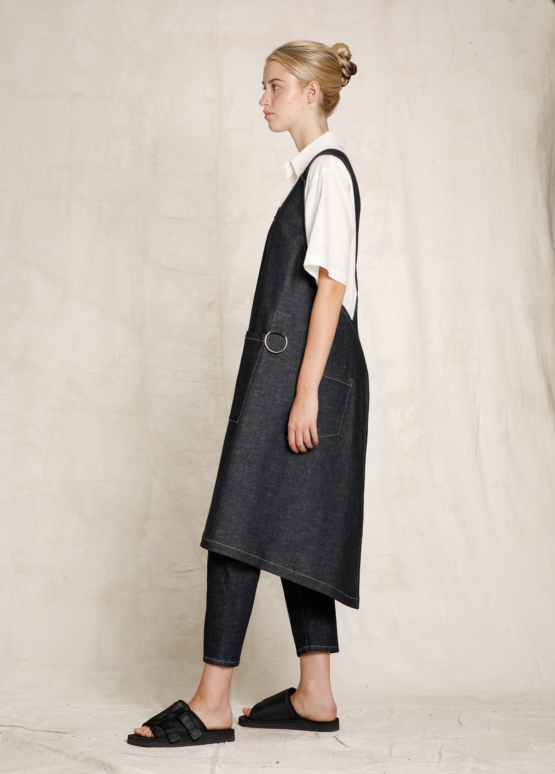 indigo denim apron side