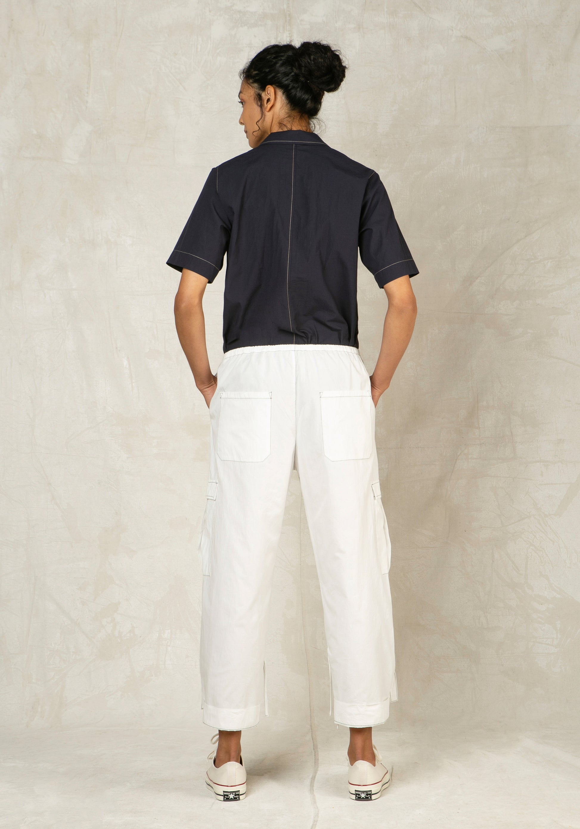 cloud white cotton poplin cargo pant back