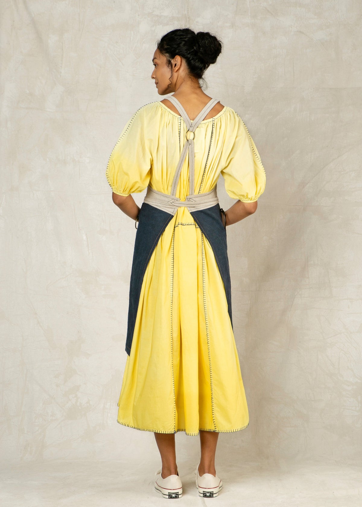 flax/aqua linen workers apron back view