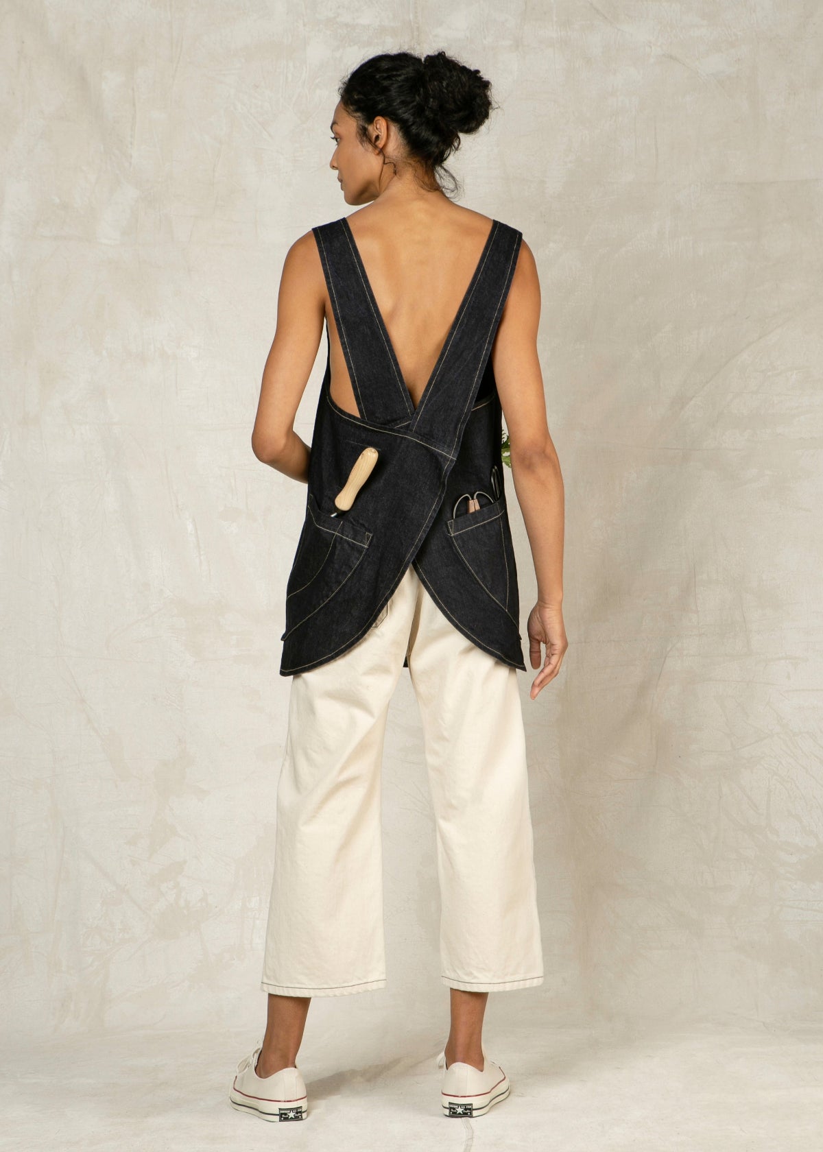 short cotton indigo denim apron