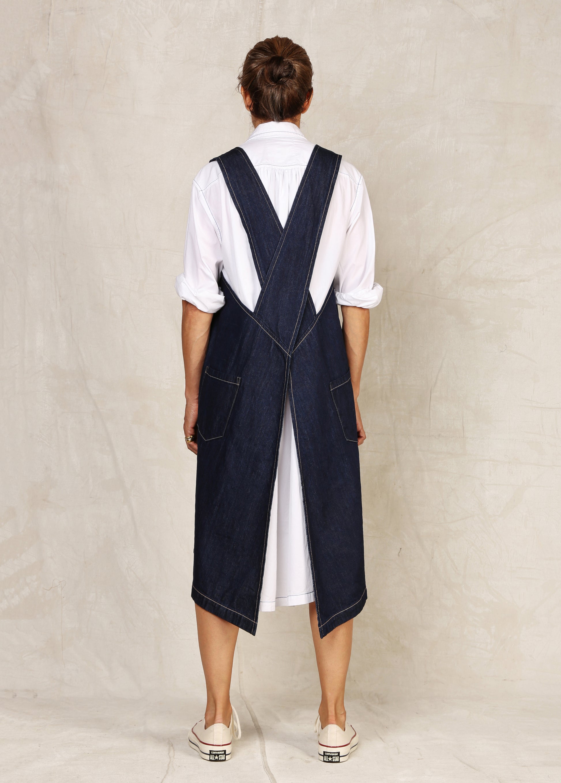 harvest apron rising sun indigo back