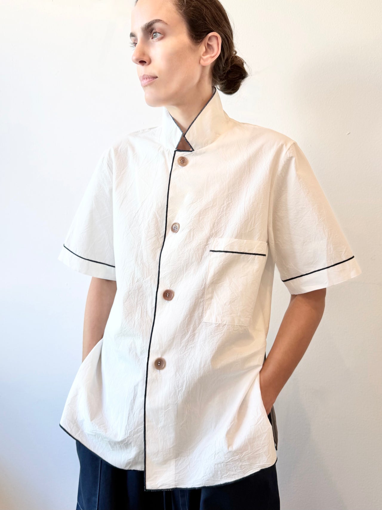 Poplin Cotton Artemisa Edge Stitch Shirt