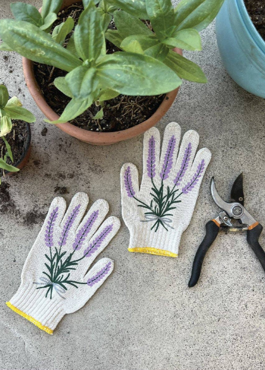 gloves with lavender design