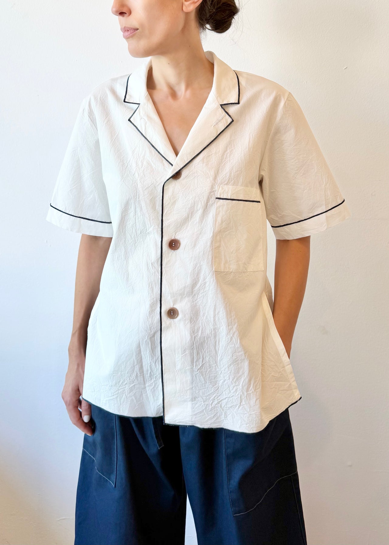 Poplin Cotton Artemisa Edge Stitch Shirt