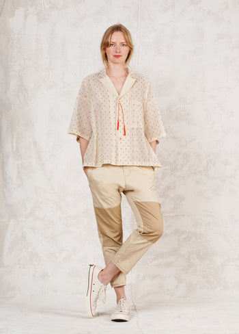 Short Sleeve Artist Shirt - Cotton Voile and Lurex Dots