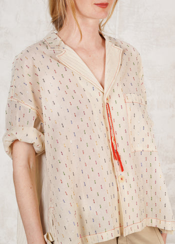 Short Sleeve Artist Shirt - Cotton Voile and Lurex Dots