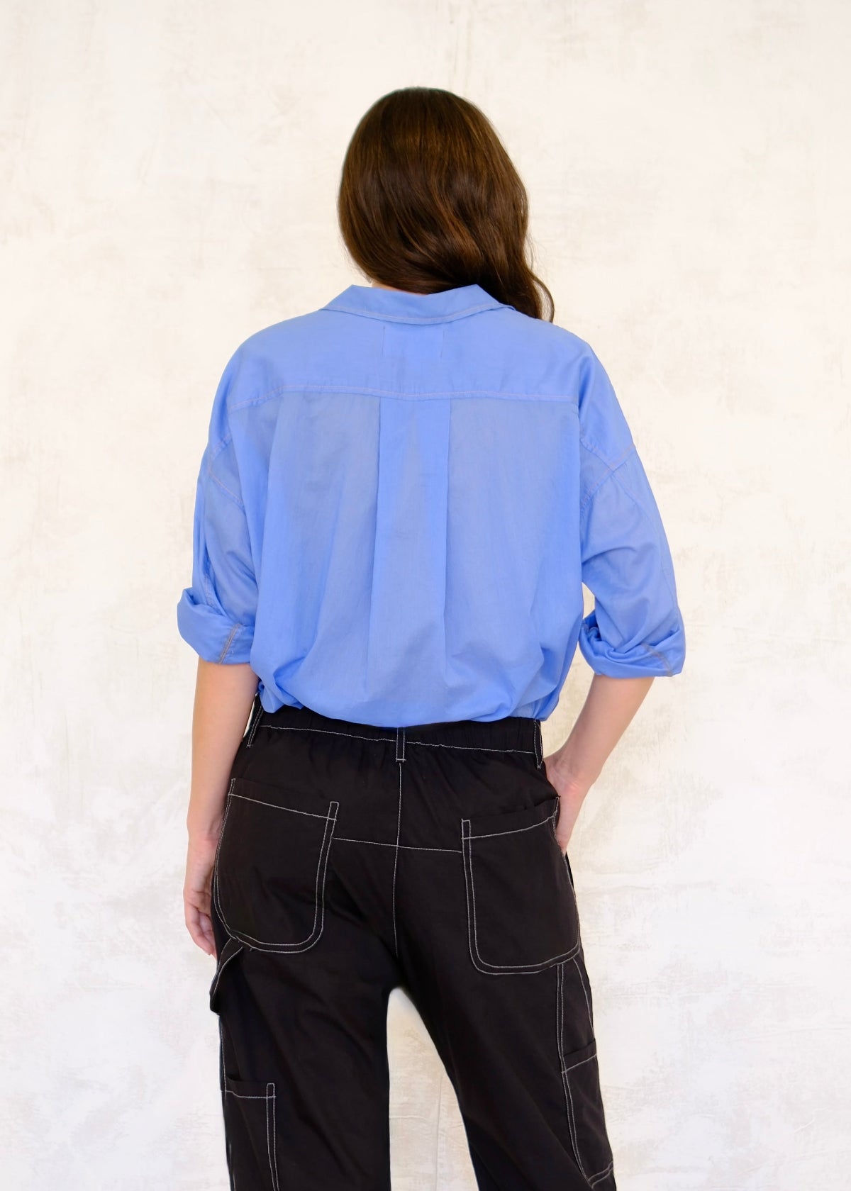 sky blue sheer top back view