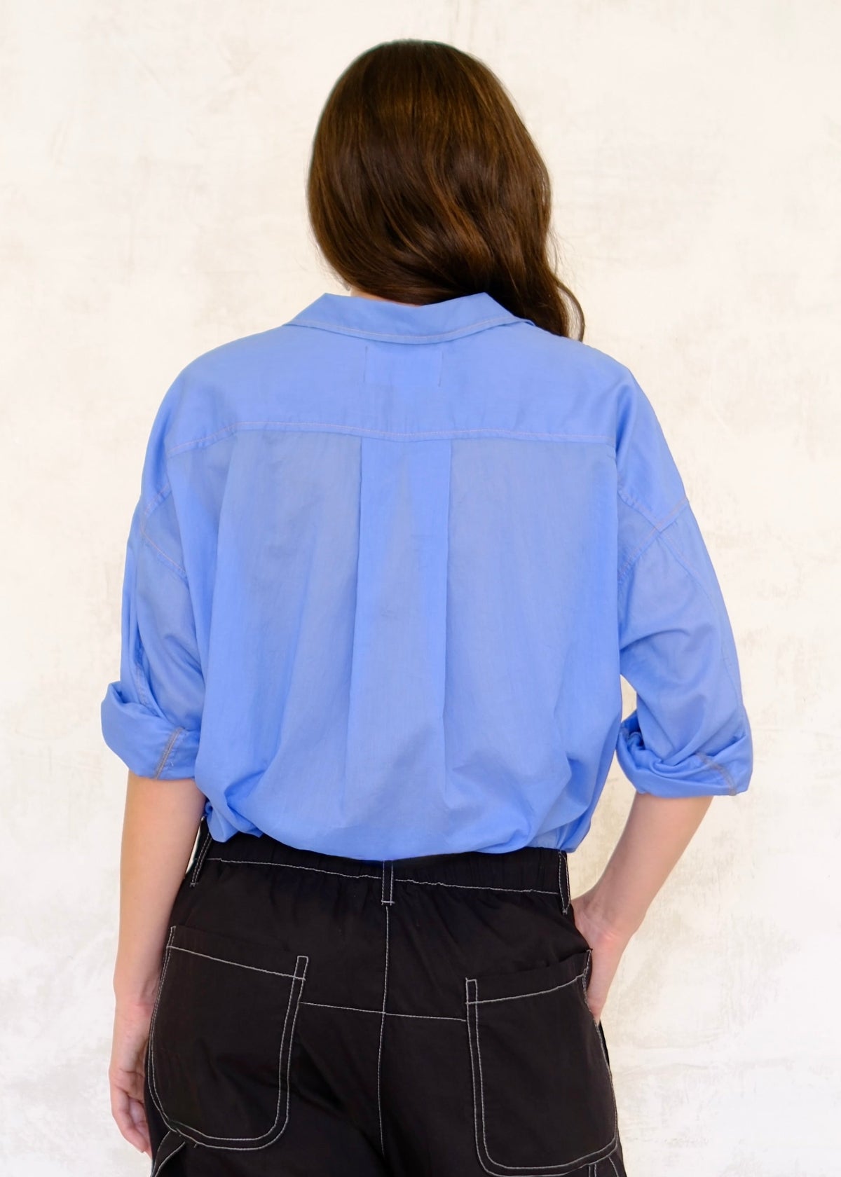 sky blue sheer top back view