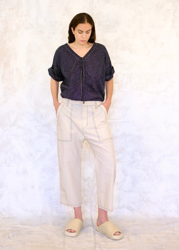 front view white poplin carpenter pants 
