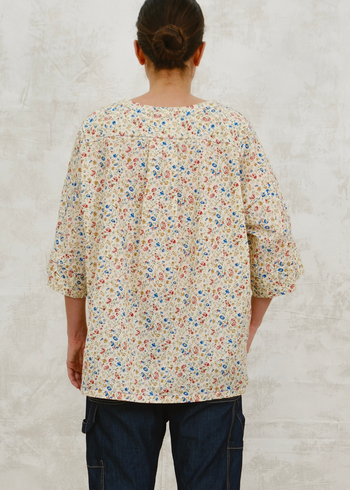 floral cotton v-neck short 3/4 sleeve rear view