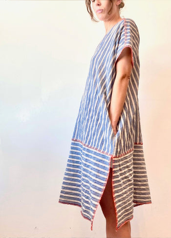 Praia Blue Stripe Cotton Caftan