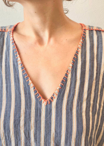 Praia Blue Stripe Cotton Caftan