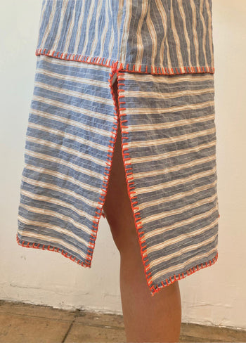Praia Blue Stripe Cotton Caftan