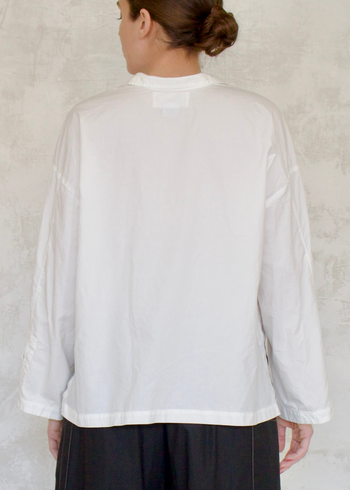 white cotton popline long sleeve collared pullover top rear view