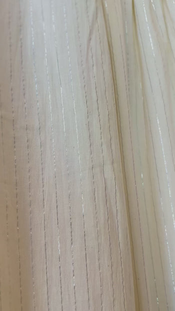 video of shimmering silver thin stripes in off white fabric