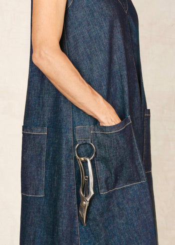 sleeveless v-neck denim dress pockets with tool ring