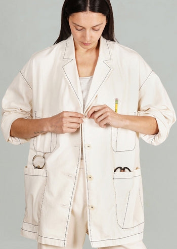 oat cotton utility jacket buttons oversize with tools in pockets