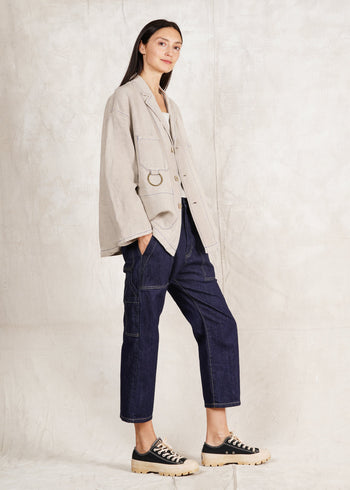 natural color linen utility jacket tool pockets and ring