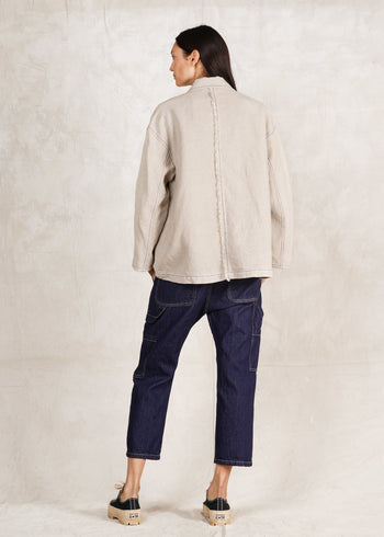 natural color linen utility jacket back raw seam