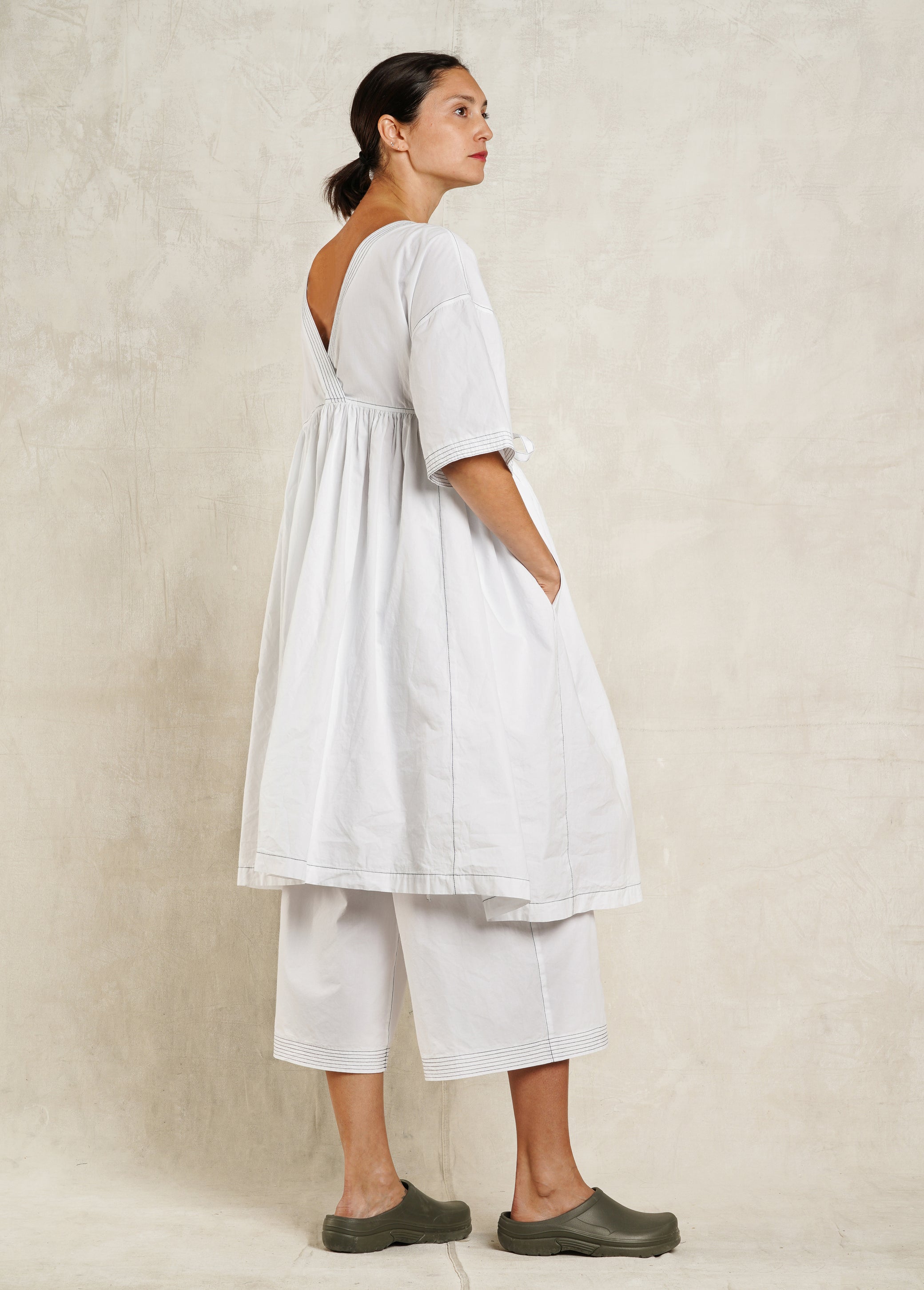 poplin linen dress V Neck Cotton Linen Poplin Dress